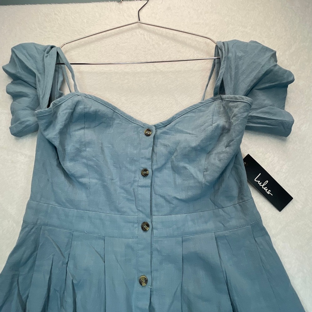 Lulus Midi Dress M Blue Peasant Milkmaid NWT Cottagecore Ruffle Boho Cotton - Picture 2 of 11